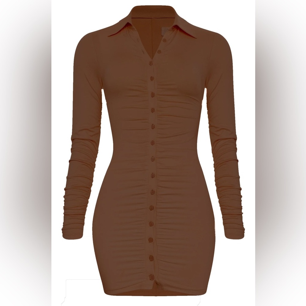 Leau-BERLIN BUTTON UP MINI DRESS - BROWN
